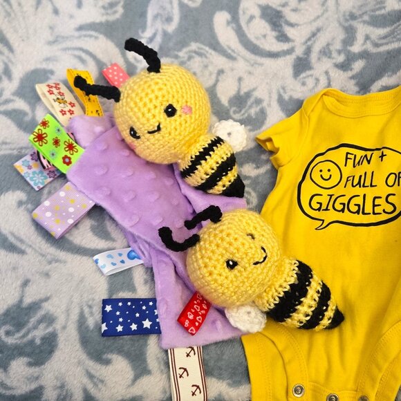 With Baby Bees Rattle, Cuddle Blankie, and a Onesie full of Giggles - Picture 3 of 3